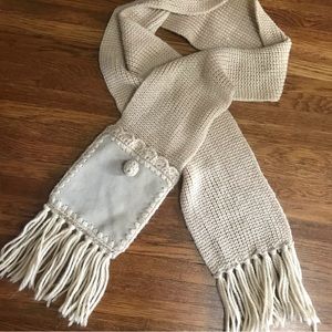 vintage 80s winter scarf tan leather fringe